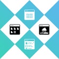 Set Browser files, , Binary code and Cloud technology data transfer icon. Vector Royalty Free Stock Photo