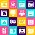 Set Browser files, Binary code, Page with 404 error, Computer monitor screen, Software, shield and Processor icon Royalty Free Stock Photo