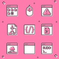 Set Browser files, Computer mouse, with exclamation mark, Flowchart, Programming language syntax, Software, Cloud Royalty Free Stock Photo
