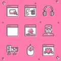 Set Browser files, Software, Headphones, window, Cloud technology data transfer, Hacker or coder, Computer monitor Royalty Free Stock Photo