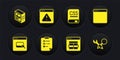 Set Browser files, window, Clipboard with checklist, MySQL code, Books about programming, exclamation mark, Debugging