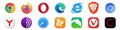 Set browser icons. Internet browser with realistick shadow on isolated background. Google Chrome, Mozilla Firefox, Microsoft Edge Royalty Free Stock Photo