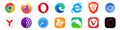 Set browser. Internet browser on isolated background. Google Chrome, Mozilla Firefox, Microsoft Edge, Internet Explorer, Safari, Royalty Free Stock Photo