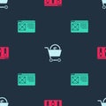 Set Browser setting, Shopping cart and dollar and window on seamless pattern. Vector