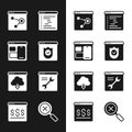 Set Browser with shield, Web developer programming code, window, Cloud download, setting, Magnifying glass and delete Royalty Free Stock Photo