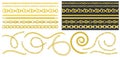 Set of brush patterns with retro hand-drawn sketch golden chain on dark background. Drawing engraving texture. Great