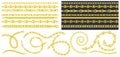 Set of brush patterns with retro hand-drawn sketch golden chain on dark background. Drawing engraving texture. Great