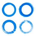 Set brush strokes blue circles frame. Hand drawn warercolors brush, circles border on white background. Place for your text. Vect Royalty Free Stock Photo