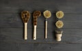 Set of brushes for eco-cleaning the home, washing dishes and surfaces without chemicals and plastic. Zero waste kitchen