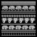 Set of brushes Indian Elephant with native zigzag ornaments ornamental strips. Hand drawn ethnic tribal decorated Elephant. White Royalty Free Stock Photo