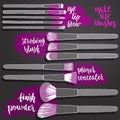 Set of brushes for makeup. Beauty collection.