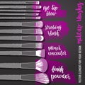 Set of brushes for makeup. Beauty collection.