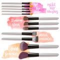 Set brushes for makeup. Beauty items collection.