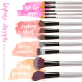 Set brushes for makeup. Beauty items collection.