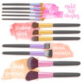 Set brushes for makeup. Beauty items collection.