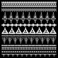 Set of brushes with native zigzag ornaments. Hand drawn ethnic aztec border. White contour on Black background. Vector Royalty Free Stock Photo