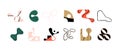 Set of brutalistic curved puzzle objects in random shapes. Royalty Free Stock Photo