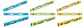 Set of bubble spirit levels with black handles on white background with clipping path, representing construction tools Royalty Free Stock Photo