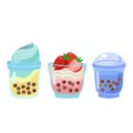 Set of bubble tea cup. Cartoon glasses of milk shakes. Asian food collection.