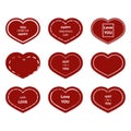 Set of bubbles, stickers, labels, tags with text. Shape of heart Royalty Free Stock Photo