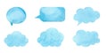 Set of bubbles for text, dialogue, blue clouds isolated on white background.
