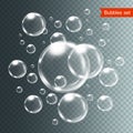 Set of bubbles under water isolated vector on transparent background. Royalty Free Stock Photo