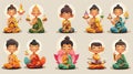 set of Buddha Purnima cartoon characters