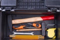 Set of building tools in black box. Royalty Free Stock Photo