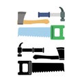 Set building tools repair, construction buildings hammer, ax, saw. Vector illustration. Royalty Free Stock Photo