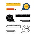 Set building tools repair, construction buildings tape measure, ruler and pencil. Vector illustration. Royalty Free Stock Photo