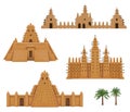 Set of buildings African architecture. House, mosque, ancient dwelling. Royalty Free Stock Photo