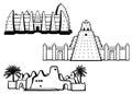 Set of buildings African architecture. House, mosque, ancient dwelling. Royalty Free Stock Photo