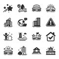 Set of Buildings icons, such as Construction building, Buildings, Circus symbols. Vector