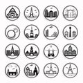 Set of buildings icons. Vector illustration in black and white colors Royalty Free Stock Photo