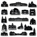 Set of 17 buildings vector silhouettes