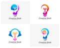 Set of Bulb Creative with head people logo concepts, abstract colorful icons, elements and symbols, template - Vector Royalty Free Stock Photo