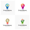 Set of Bulb icon with money logo design concept vector, Simple Money icon with bulb logo template, Symbol, Creative design Royalty Free Stock Photo