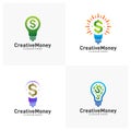 Set of Bulb icon with money logo design concept vector, Simple Money icon with bulb logo template, Symbol, Creative design Royalty Free Stock Photo