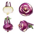 Set of bulbs of fresh purple kohlrabi isolated Royalty Free Stock Photo