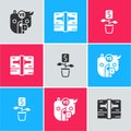 Set Bull and bear of stock market, Stacks paper money cash and Dollar plant icon. Vector Royalty Free Stock Photo