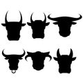 Set of Bull Heads Silhouettes Royalty Free Stock Photo