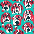 Set of red, black and white bulldog head stickers, retro illustration. Generative AI
