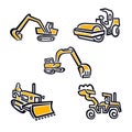 Set of bulldozer excavator icon