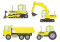 Set: bulldozer, excavator, truck, tractor