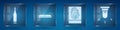 Set Bullet, Flasher siren, Fingerprint and Motion sensor. Square glass panels. Vector
