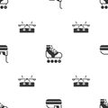 Set Bumper car, Roller skate and Seesaw on seamless pattern. Vector