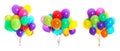Set of bunches with colorful air balloons on white Royalty Free Stock Photo