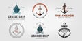 Set Bundle Anchor Ship Logo Icon Vintage Design Vector Illustration, Nautical Sail Graphic Ocean