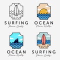 Set Bundle of Beach Vacation Vector Logo, Illustration of Marine Sunset Horizon Concept, Design of Surfing Extreme Sport Logo, Royalty Free Stock Photo