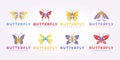 set bundle butterfly logo template. pastel icon of insect metamorphose. collection of butterfly